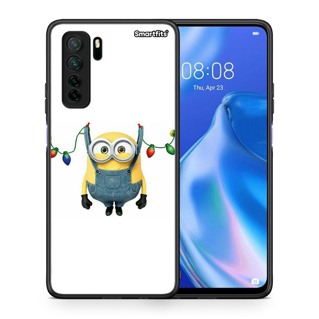 Θήκη Huawei P40 Lite 5G Xmas Minion Lights από τη Smartfits με σχέδιο στο πίσω μέρος και μαύρο περίβλημα | Huawei P40 Lite 5G Xmas Minion Lights Case with Colorful Back and Black Bezels