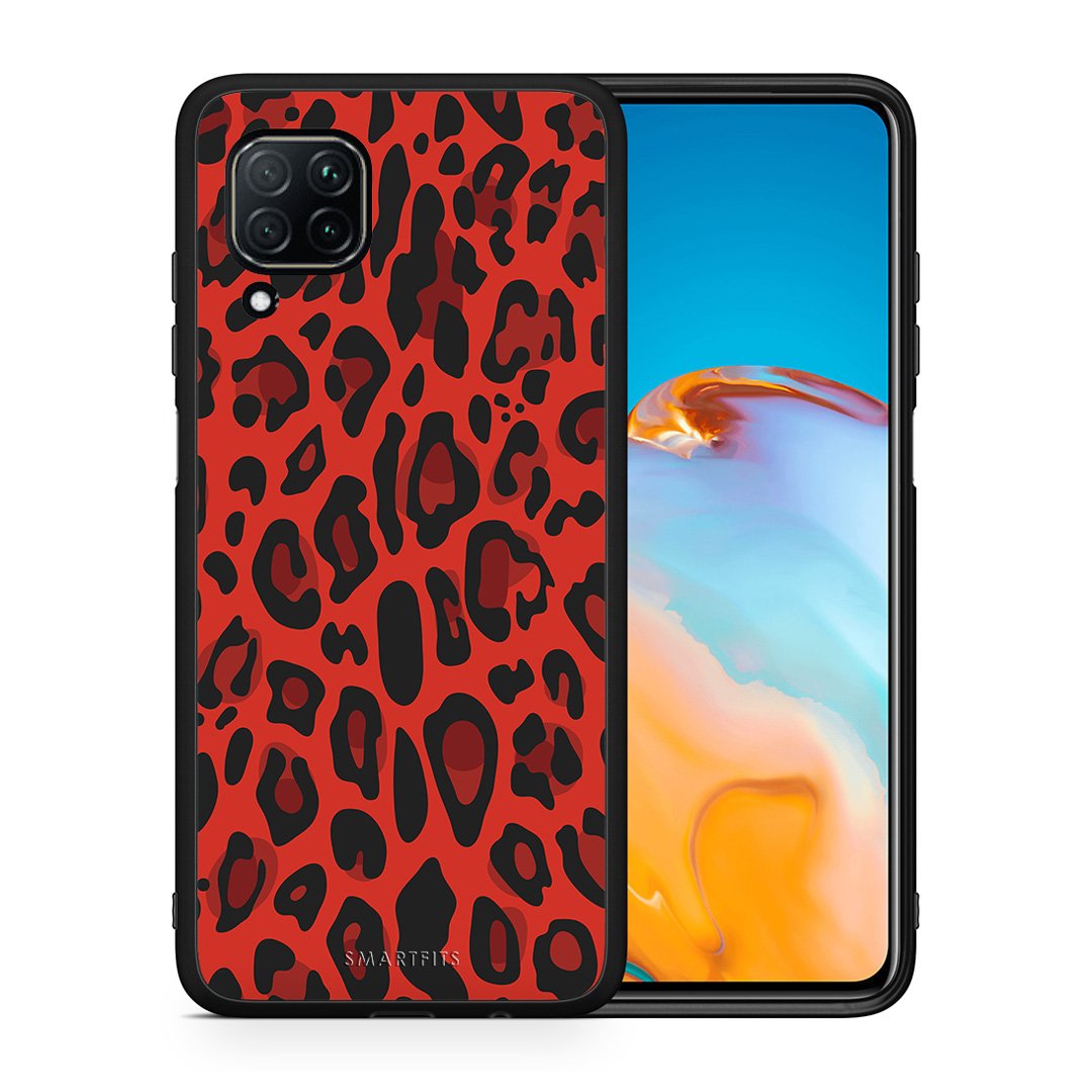 Θήκη Huawei P40 Lite Red Leopard Animal από τη Smartfits με σχέδιο στο πίσω μέρος και μαύρο περίβλημα | Huawei P40 Lite Red Leopard Animal case with colorful back and black bezels