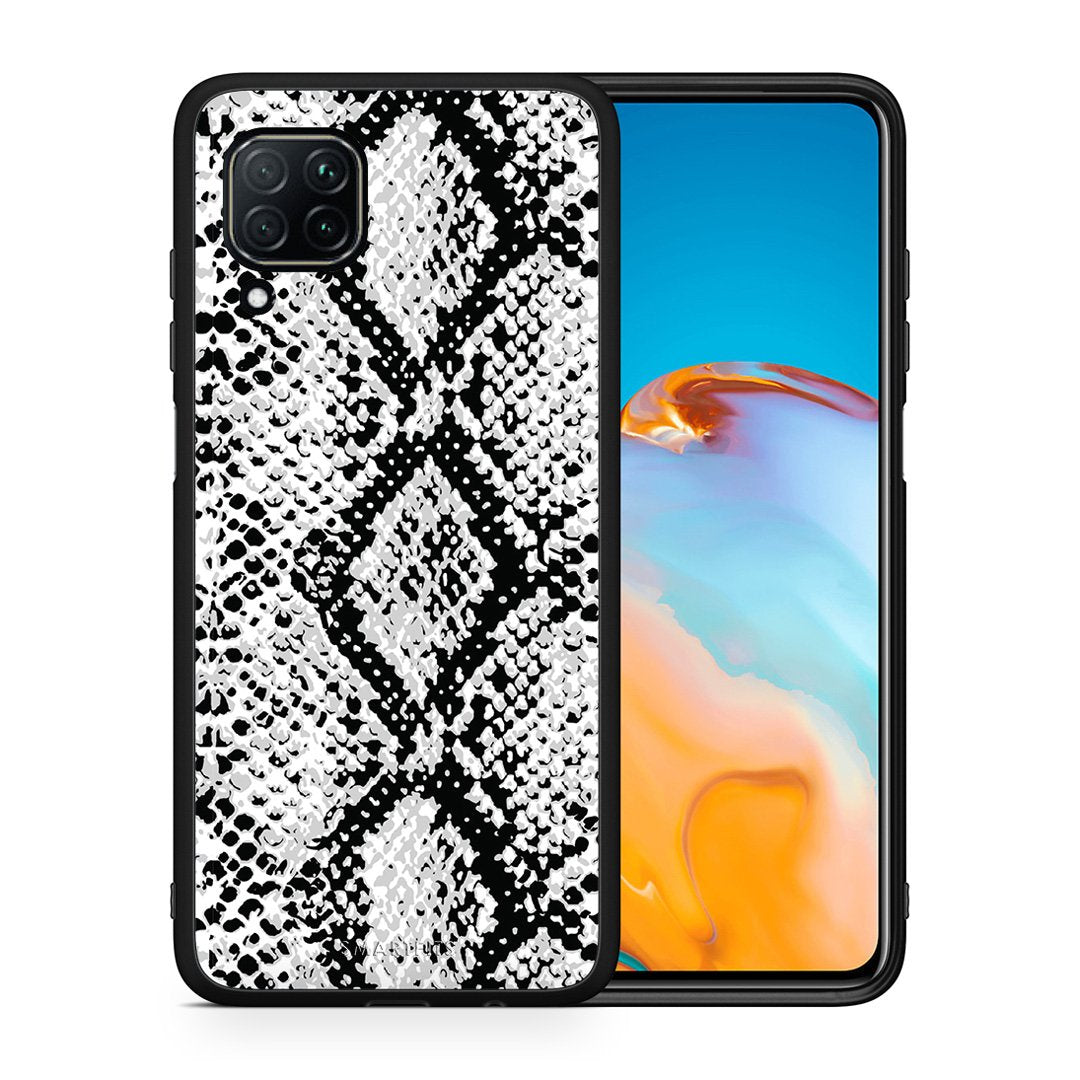 Θήκη Huawei P40 Lite White Snake Animal από τη Smartfits με σχέδιο στο πίσω μέρος και μαύρο περίβλημα | Huawei P40 Lite White Snake Animal case with colorful back and black bezels