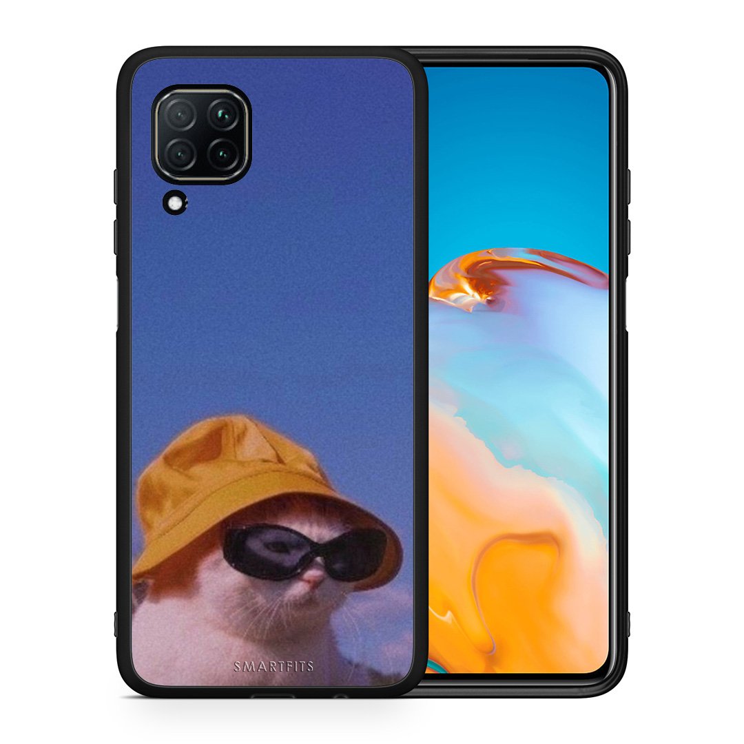 Θήκη Huawei P40 Lite Cat Diva από τη Smartfits με σχέδιο στο πίσω μέρος και μαύρο περίβλημα | Huawei P40 Lite Cat Diva case with colorful back and black bezels