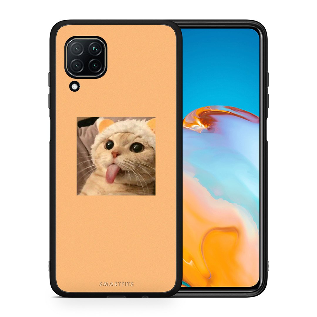 Θήκη Huawei P40 Lite Cat Tongue από τη Smartfits με σχέδιο στο πίσω μέρος και μαύρο περίβλημα | Huawei P40 Lite Cat Tongue case with colorful back and black bezels
