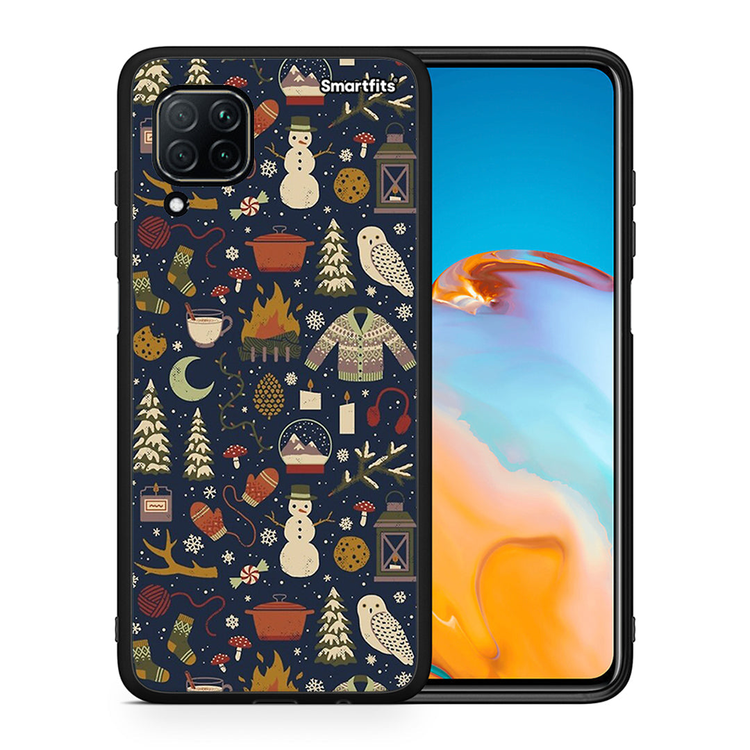 Θήκη Huawei P40 Lite Christmas Elements από τη Smartfits με σχέδιο στο πίσω μέρος και μαύρο περίβλημα | Huawei P40 Lite Christmas Elements case with colorful back and black bezels