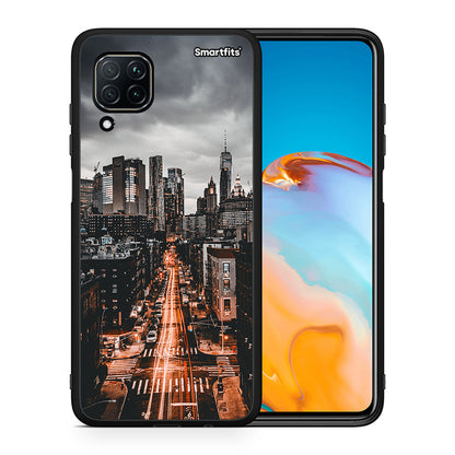 Θήκη Huawei P40 Lite City Lights από τη Smartfits με σχέδιο στο πίσω μέρος και μαύρο περίβλημα | Huawei P40 Lite City Lights case with colorful back and black bezels