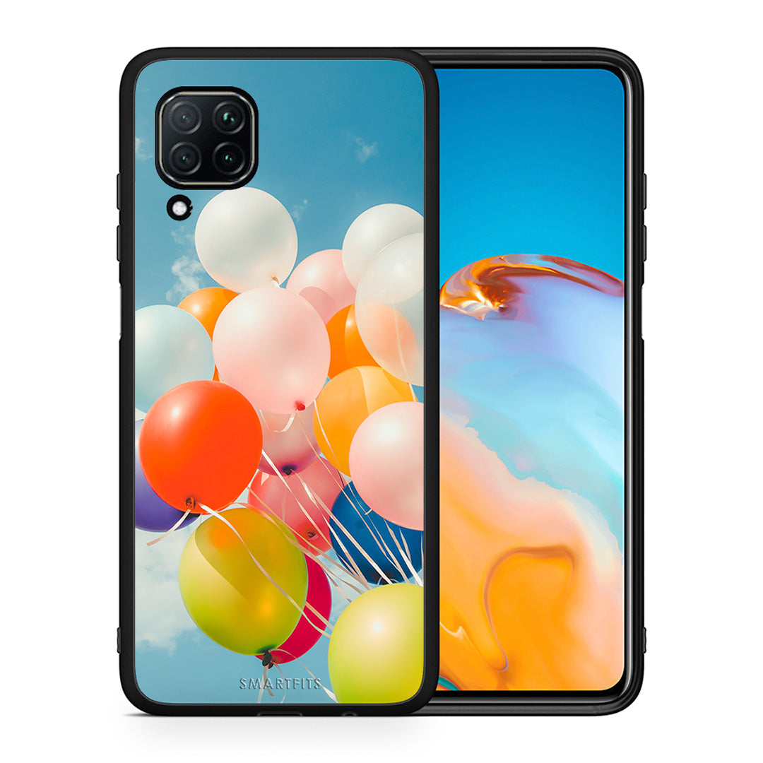 Θήκη Huawei P40 Lite Colorful Balloons από τη Smartfits με σχέδιο στο πίσω μέρος και μαύρο περίβλημα | Huawei P40 Lite Colorful Balloons case with colorful back and black bezels