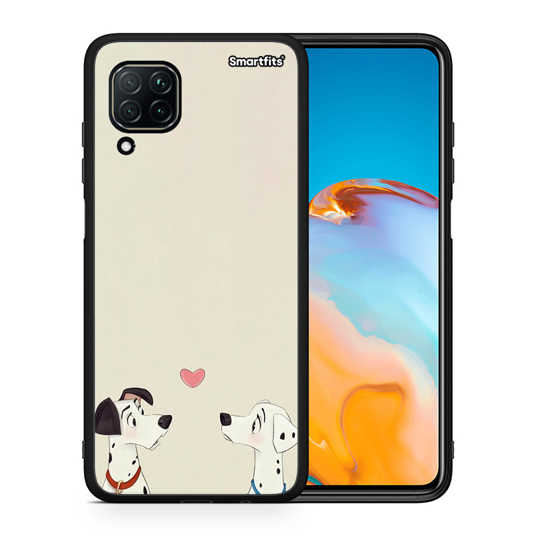 Θήκη Huawei P40 Lite Dalmatians Love από τη Smartfits με σχέδιο στο πίσω μέρος και μαύρο περίβλημα | Huawei P40 Lite Dalmatians Love case with colorful back and black bezels