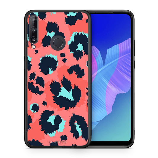 Θήκη Huawei P40 Lite E Pink Leopard Animal από τη Smartfits με σχέδιο στο πίσω μέρος και μαύρο περίβλημα | Huawei P40 Lite E Pink Leopard Animal case with colorful back and black bezels