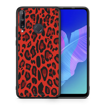 Θήκη Huawei P40 Lite E Red Leopard Animal από τη Smartfits με σχέδιο στο πίσω μέρος και μαύρο περίβλημα | Huawei P40 Lite E Red Leopard Animal case with colorful back and black bezels