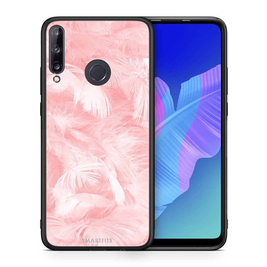 Θήκη Huawei P40 Lite E Pink Feather Boho από τη Smartfits με σχέδιο στο πίσω μέρος και μαύρο περίβλημα | Huawei P40 Lite E Pink Feather Boho case with colorful back and black bezels