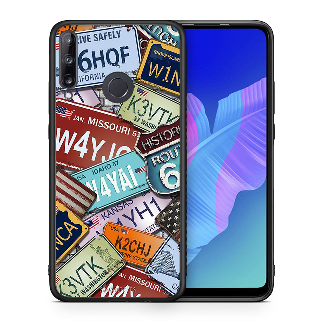 Θήκη Huawei P40 Lite E Car Plates από τη Smartfits με σχέδιο στο πίσω μέρος και μαύρο περίβλημα | Huawei P40 Lite E Car Plates case with colorful back and black bezels