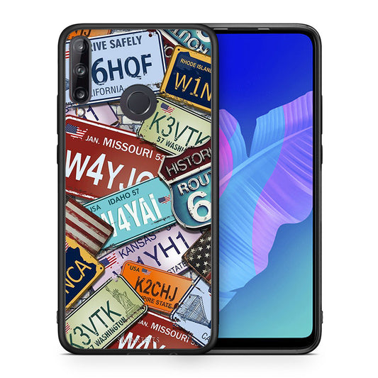 Θήκη Huawei P40 Lite E Car Plates από τη Smartfits με σχέδιο στο πίσω μέρος και μαύρο περίβλημα | Huawei P40 Lite E Car Plates case with colorful back and black bezels