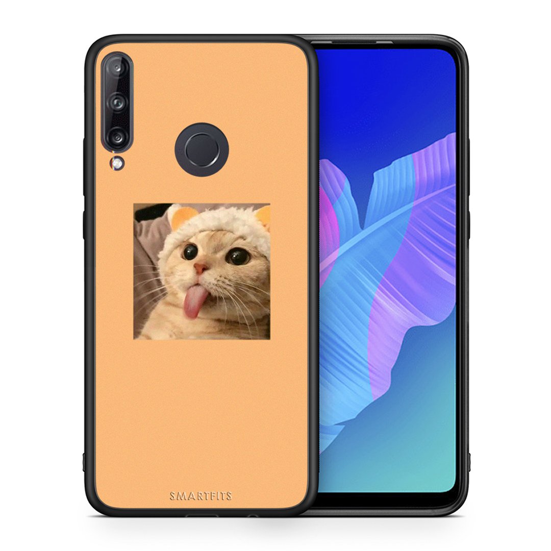 Θήκη Huawei P40 Lite E Cat Tongue από τη Smartfits με σχέδιο στο πίσω μέρος και μαύρο περίβλημα | Huawei P40 Lite E Cat Tongue case with colorful back and black bezels