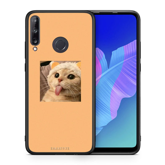 Θήκη Huawei P40 Lite E Cat Tongue από τη Smartfits με σχέδιο στο πίσω μέρος και μαύρο περίβλημα | Huawei P40 Lite E Cat Tongue case with colorful back and black bezels