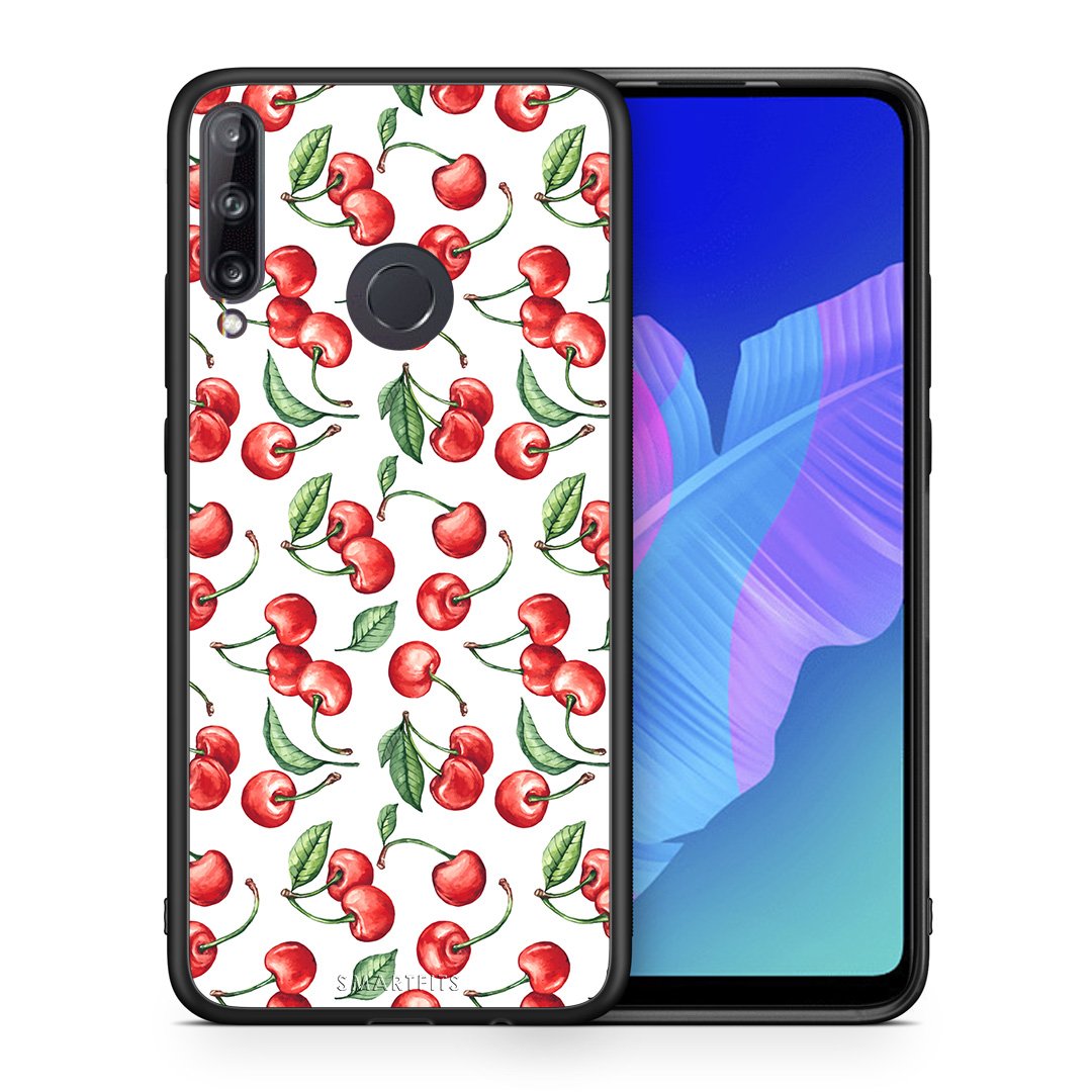 Θήκη Huawei P40 Lite E Cherry Summer από τη Smartfits με σχέδιο στο πίσω μέρος και μαύρο περίβλημα | Huawei P40 Lite E Cherry Summer case with colorful back and black bezels