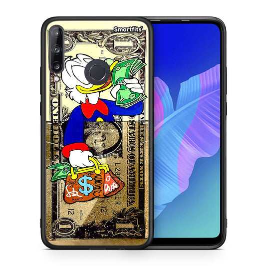 Θήκη Huawei P40 Lite E Duck Money από τη Smartfits με σχέδιο στο πίσω μέρος και μαύρο περίβλημα | Huawei P40 Lite E Duck Money case with colorful back and black bezels