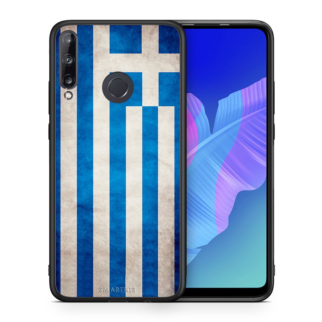 Θήκη Huawei P40 Lite E Greek Flag από τη Smartfits με σχέδιο στο πίσω μέρος και μαύρο περίβλημα | Huawei P40 Lite E Greek Flag case with colorful back and black bezels