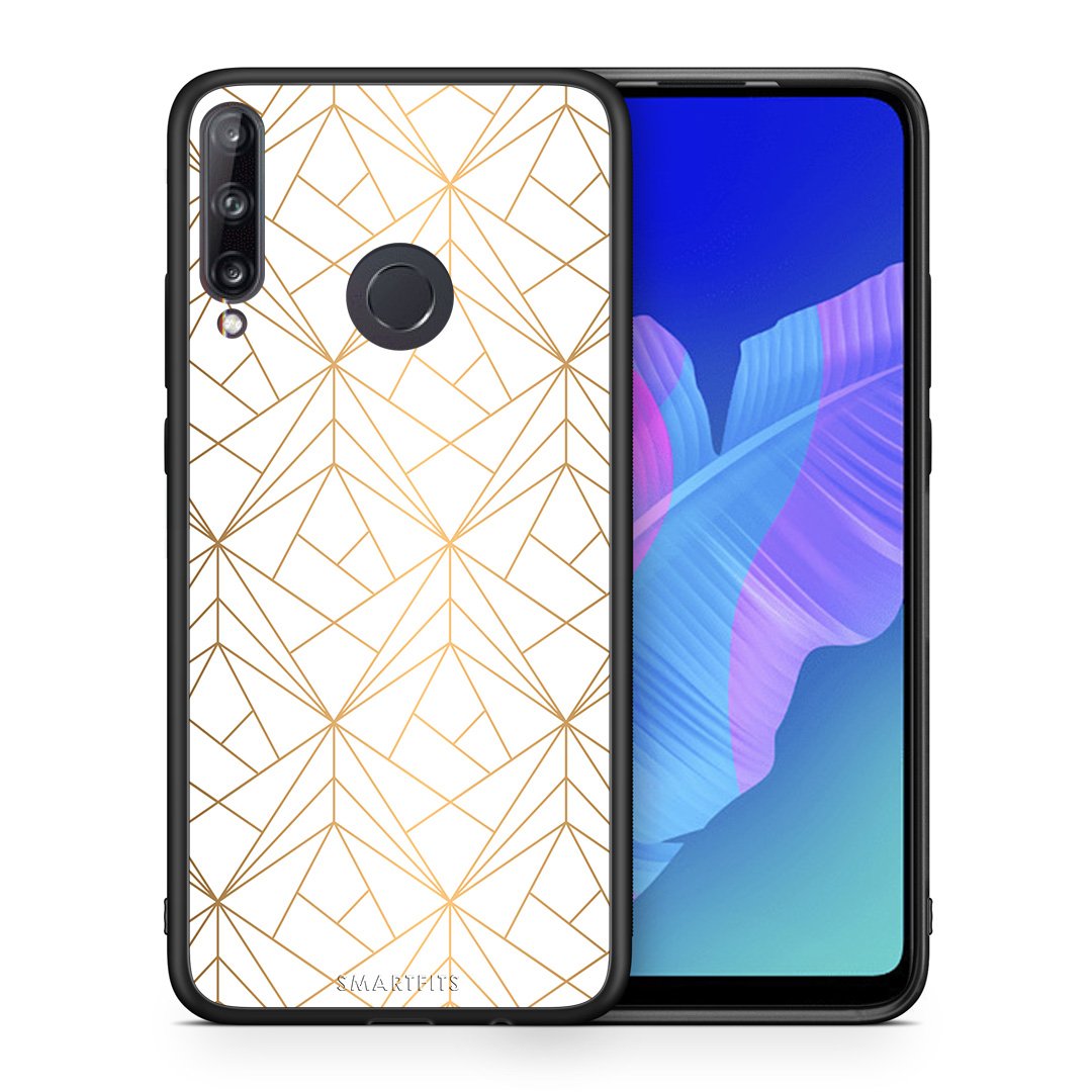 Θήκη Huawei P40 Lite E Luxury White Geometric από τη Smartfits με σχέδιο στο πίσω μέρος και μαύρο περίβλημα | Huawei P40 Lite E Luxury White Geometric case with colorful back and black bezels