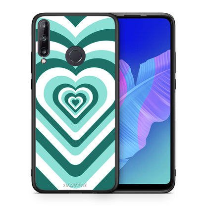 Θήκη Huawei P40 Lite E Green Hearts από τη Smartfits με σχέδιο στο πίσω μέρος και μαύρο περίβλημα | Huawei P40 Lite E Green Hearts case with colorful back and black bezels