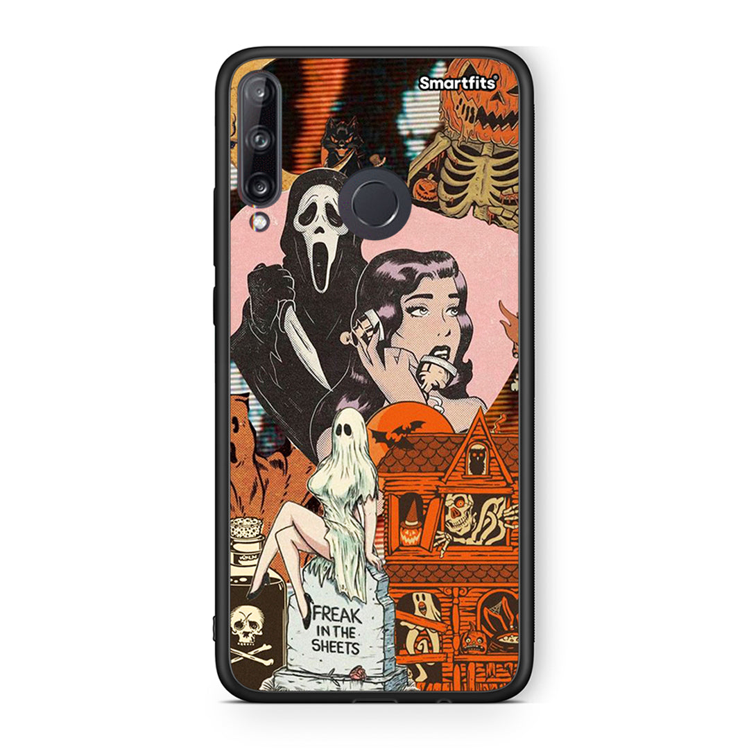 Huawei P40 Lite E Halloween Collage Θήκη από τη Smartfits με σχέδιο στο πίσω μέρος και μαύρο περίβλημα | Smartphone case with colorful back and black bezels by Smartfits