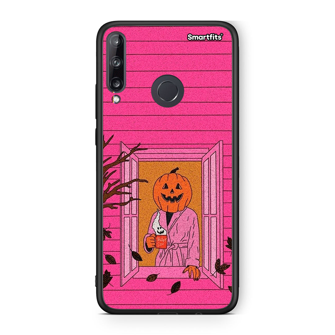 Huawei P40 Lite E Halloween Pumpkin Lady Θήκη από τη Smartfits με σχέδιο στο πίσω μέρος και μαύρο περίβλημα | Smartphone case with colorful back and black bezels by Smartfits