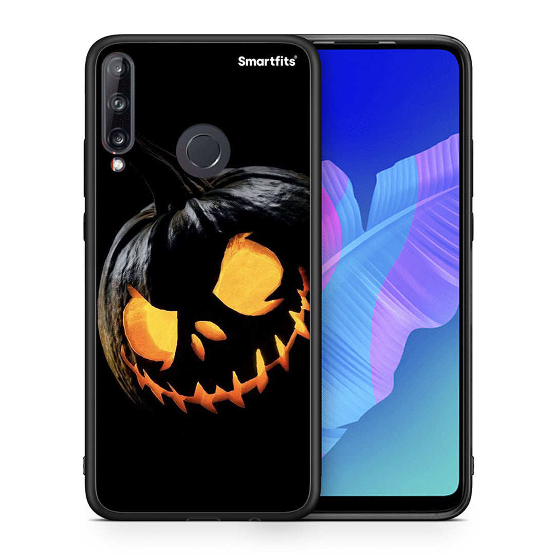 Θήκη Huawei P40 Lite E Halloween Scary Pumpkin από τη Smartfits με σχέδιο στο πίσω μέρος και μαύρο περίβλημα | Huawei P40 Lite E Halloween Scary Pumpkin case with colorful back and black bezels
