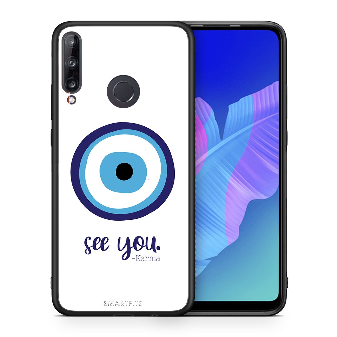 Θήκη Huawei P40 Lite E Karma Says από τη Smartfits με σχέδιο στο πίσω μέρος και μαύρο περίβλημα | Huawei P40 Lite E Karma Says case with colorful back and black bezels