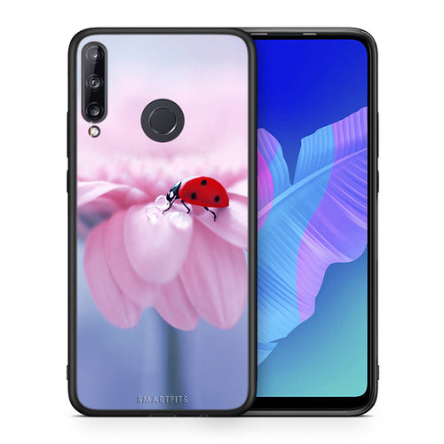 Θήκη Huawei P40 Lite E Ladybug Flower από τη Smartfits με σχέδιο στο πίσω μέρος και μαύρο περίβλημα | Huawei P40 Lite E Ladybug Flower case with colorful back and black bezels