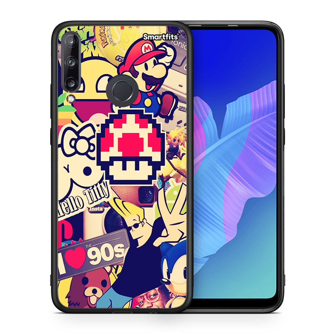 Θήκη Huawei P40 Lite E Love The 90s από τη Smartfits με σχέδιο στο πίσω μέρος και μαύρο περίβλημα | Huawei P40 Lite E Love The 90s case with colorful back and black bezels
