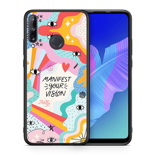 Θήκη Huawei P40 Lite E Manifest Your Vision από τη Smartfits με σχέδιο στο πίσω μέρος και μαύρο περίβλημα | Huawei P40 Lite E Manifest Your Vision case with colorful back and black bezels