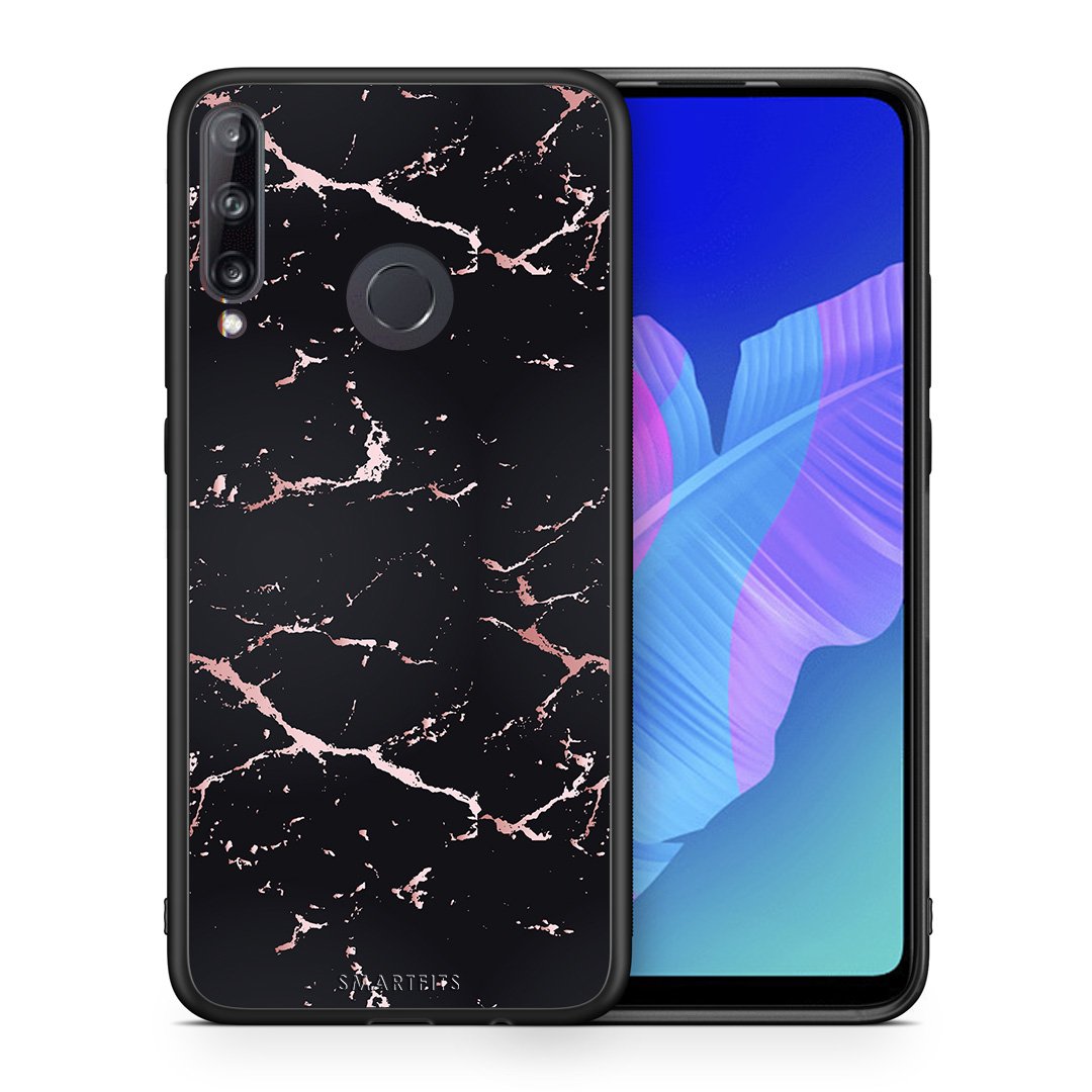 Θήκη Huawei P40 Lite E Black Rosegold Marble από τη Smartfits με σχέδιο στο πίσω μέρος και μαύρο περίβλημα | Huawei P40 Lite E Black Rosegold Marble case with colorful back and black bezels