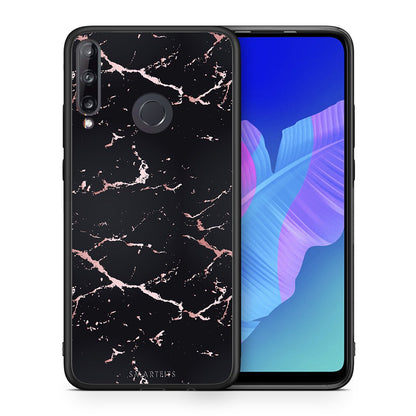 Θήκη Huawei P40 Lite E Black Rosegold Marble από τη Smartfits με σχέδιο στο πίσω μέρος και μαύρο περίβλημα | Huawei P40 Lite E Black Rosegold Marble case with colorful back and black bezels