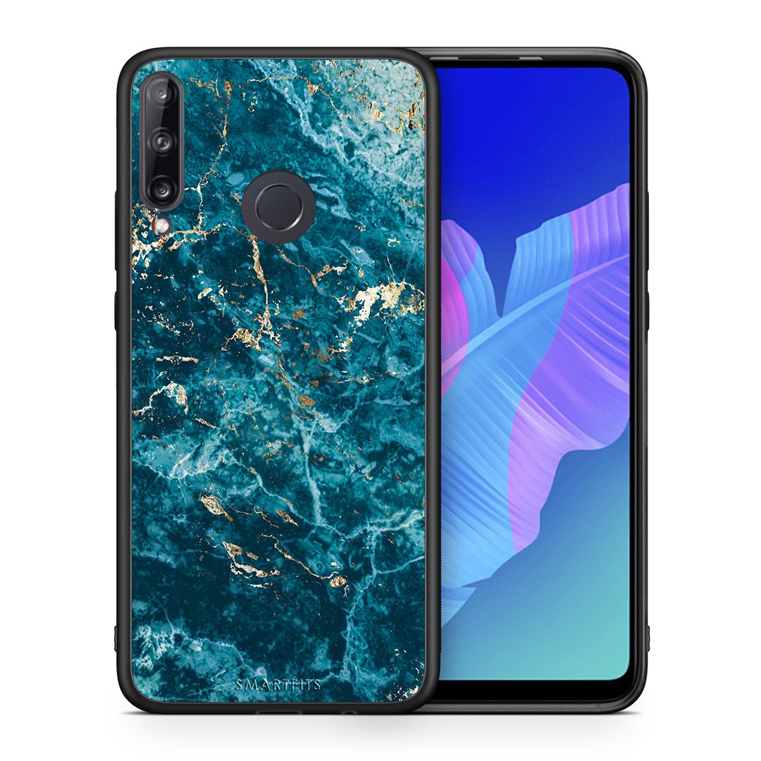 Θήκη Huawei P40 Lite E Marble Blue από τη Smartfits με σχέδιο στο πίσω μέρος και μαύρο περίβλημα | Huawei P40 Lite E Marble Blue case with colorful back and black bezels