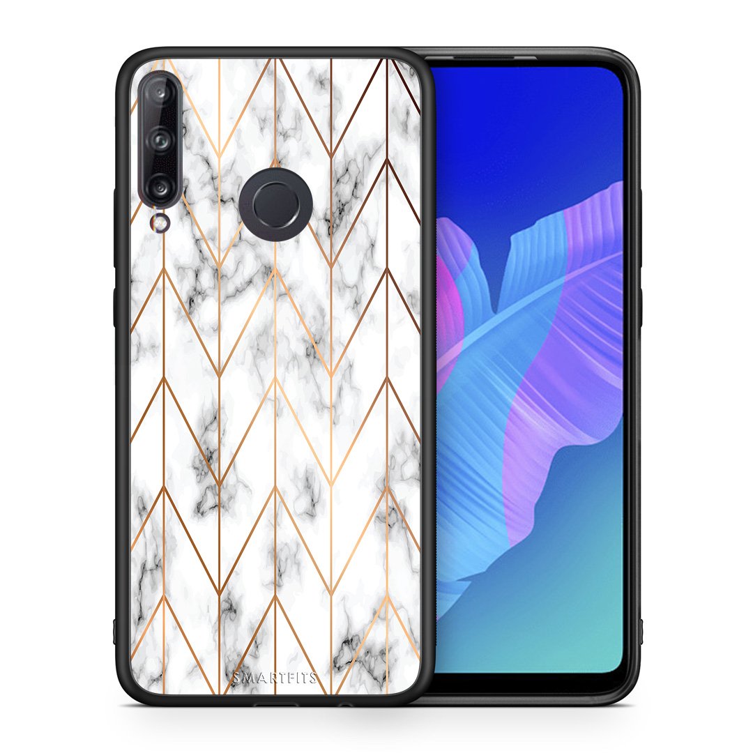 Θήκη Huawei P40 Lite E Gold Geometric Marble από τη Smartfits με σχέδιο στο πίσω μέρος και μαύρο περίβλημα | Huawei P40 Lite E Gold Geometric Marble case with colorful back and black bezels