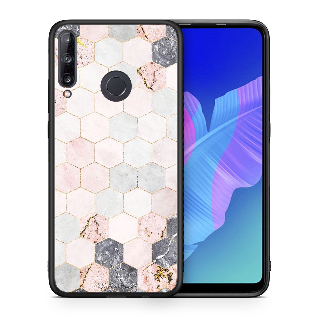 Θήκη Huawei P40 Lite E Hexagon Pink Marble από τη Smartfits με σχέδιο στο πίσω μέρος και μαύρο περίβλημα | Huawei P40 Lite E Hexagon Pink Marble case with colorful back and black bezels