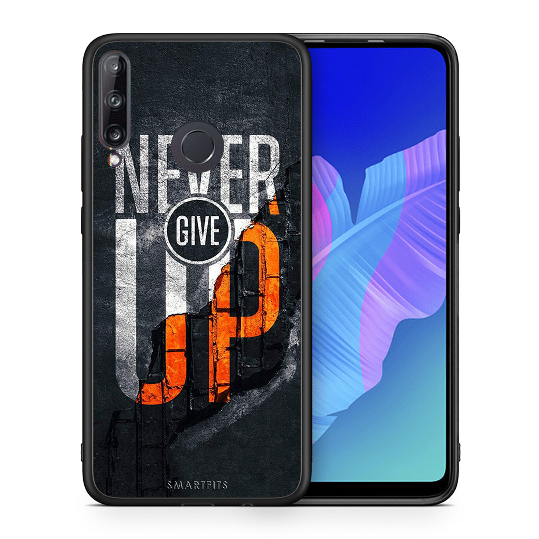 Θήκη Αγίου Βαλεντίνου Huawei P40 Lite E Never Give Up από τη Smartfits με σχέδιο στο πίσω μέρος και μαύρο περίβλημα | Huawei P40 Lite E Never Give Up case with colorful back and black bezels