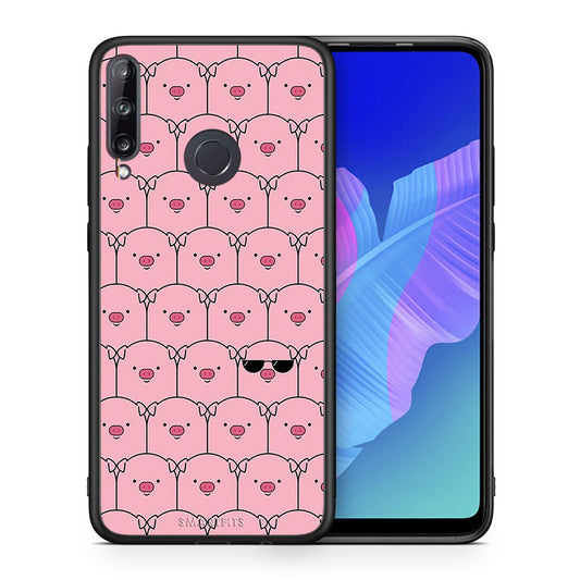 Θήκη Huawei P40 Lite E Pig Glasses από τη Smartfits με σχέδιο στο πίσω μέρος και μαύρο περίβλημα | Huawei P40 Lite E Pig Glasses case with colorful back and black bezels