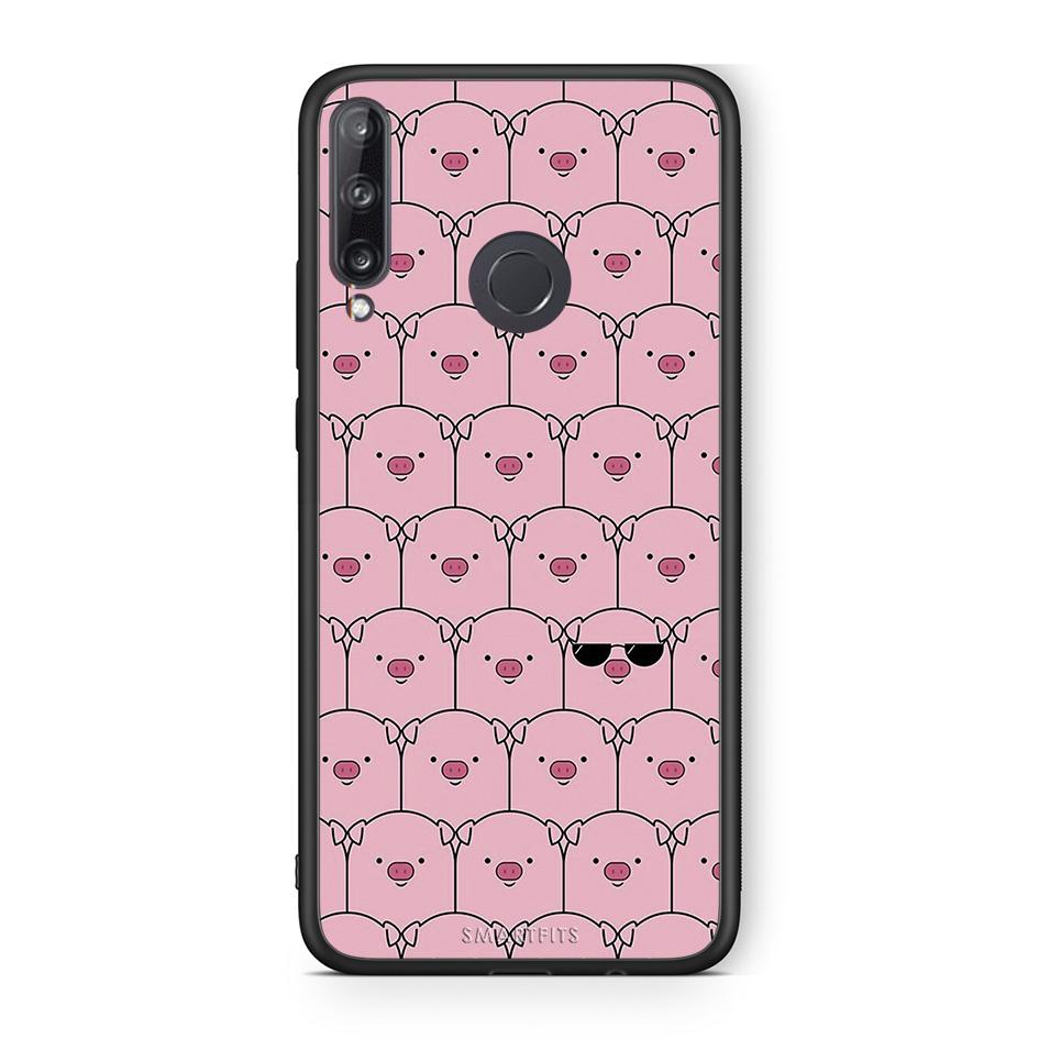 Huawei P40 Lite E Pig Glasses θήκη από τη Smartfits με σχέδιο στο πίσω μέρος και μαύρο περίβλημα | Smartphone case with colorful back and black bezels by Smartfits