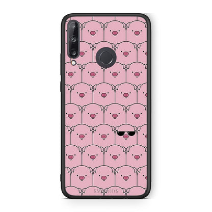 Huawei P40 Lite E Pig Glasses θήκη από τη Smartfits με σχέδιο στο πίσω μέρος και μαύρο περίβλημα | Smartphone case with colorful back and black bezels by Smartfits