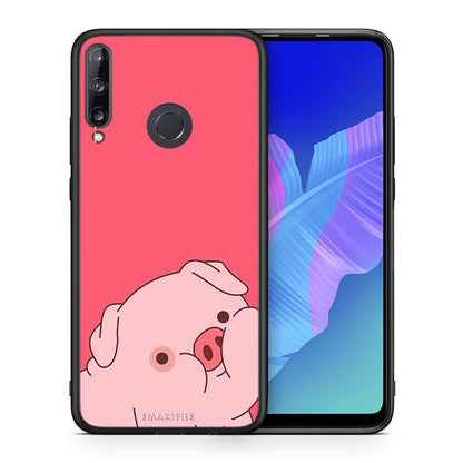 Θήκη Αγίου Βαλεντίνου Huawei P40 Lite E Pig Love 1 από τη Smartfits με σχέδιο στο πίσω μέρος και μαύρο περίβλημα | Huawei P40 Lite E Pig Love 1 case with colorful back and black bezels