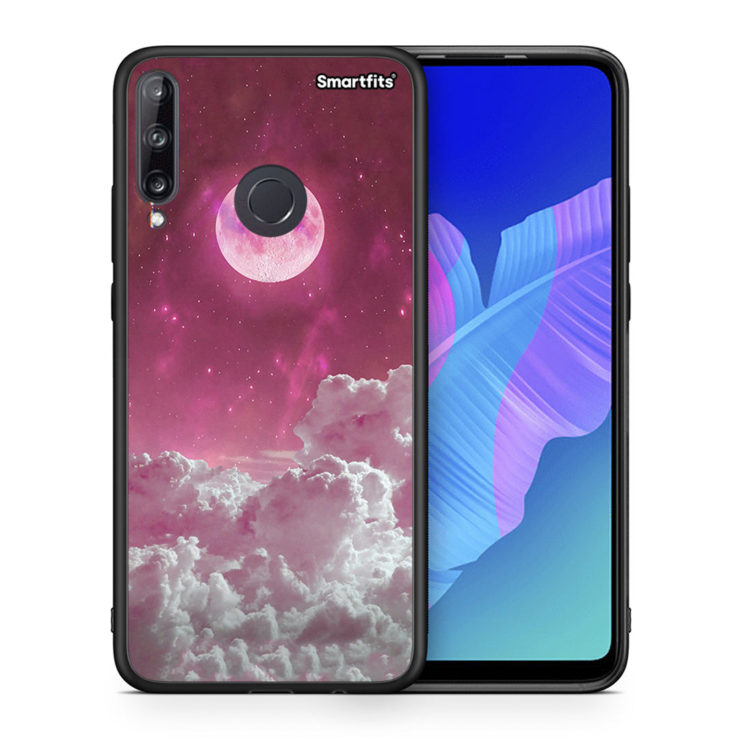 Θήκη Huawei P40 Lite E Pink Moon από τη Smartfits με σχέδιο στο πίσω μέρος και μαύρο περίβλημα | Huawei P40 Lite E Pink Moon case with colorful back and black bezels