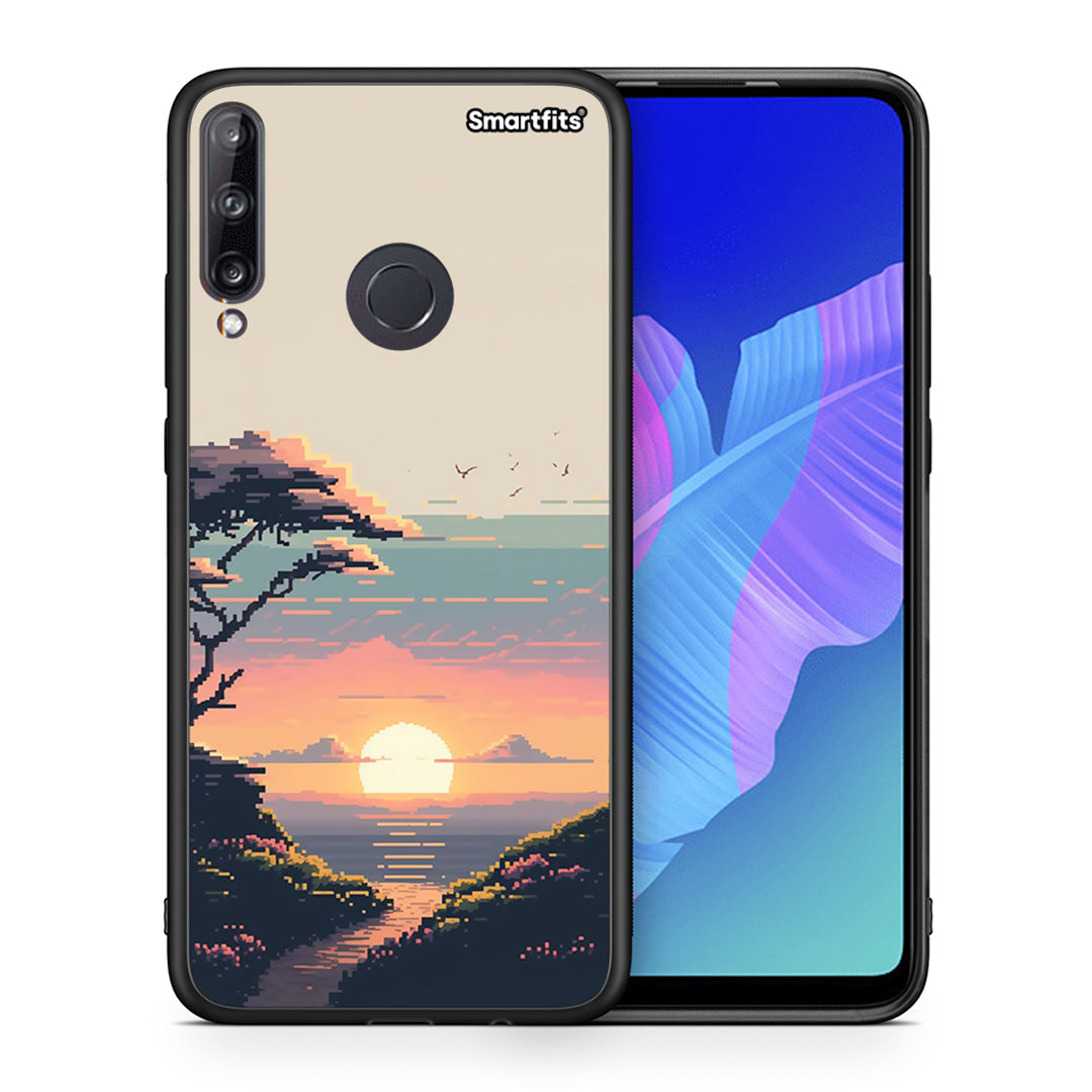 Θήκη Huawei P40 Lite E Pixel Sunset από τη Smartfits με σχέδιο στο πίσω μέρος και μαύρο περίβλημα | Huawei P40 Lite E Pixel Sunset case with colorful back and black bezels