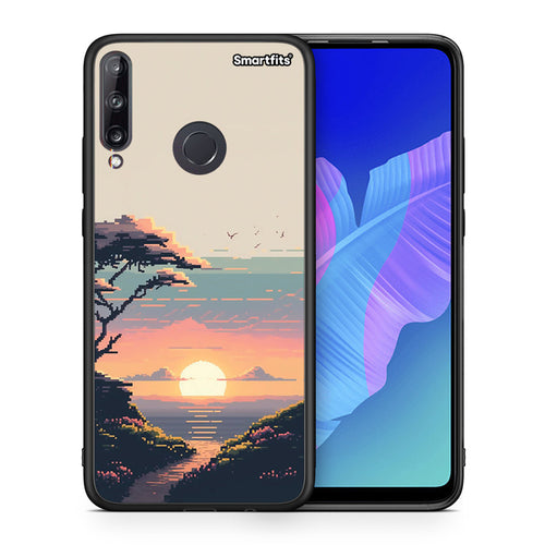 Θήκη Huawei P40 Lite E Pixel Sunset από τη Smartfits με σχέδιο στο πίσω μέρος και μαύρο περίβλημα | Huawei P40 Lite E Pixel Sunset case with colorful back and black bezels