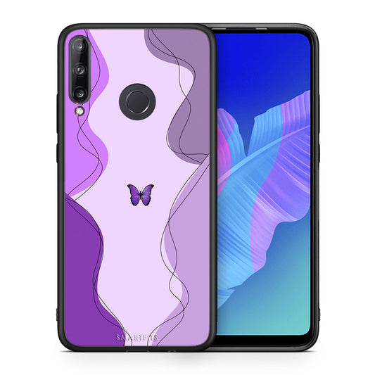 Θήκη Αγίου Βαλεντίνου Huawei P40 Lite E Purple Mariposa από τη Smartfits με σχέδιο στο πίσω μέρος και μαύρο περίβλημα | Huawei P40 Lite E Purple Mariposa case with colorful back and black bezels