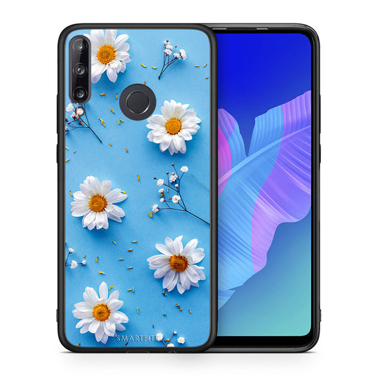 Θήκη Huawei P40 Lite E Real Daisies από τη Smartfits με σχέδιο στο πίσω μέρος και μαύρο περίβλημα | Huawei P40 Lite E Real Daisies case with colorful back and black bezels