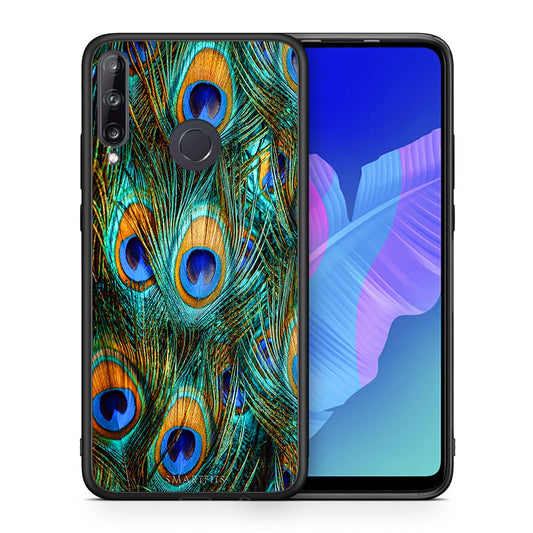 Θήκη Huawei P40 Lite E Real Peacock Feathers από τη Smartfits με σχέδιο στο πίσω μέρος και μαύρο περίβλημα | Huawei P40 Lite E Real Peacock Feathers case with colorful back and black bezels