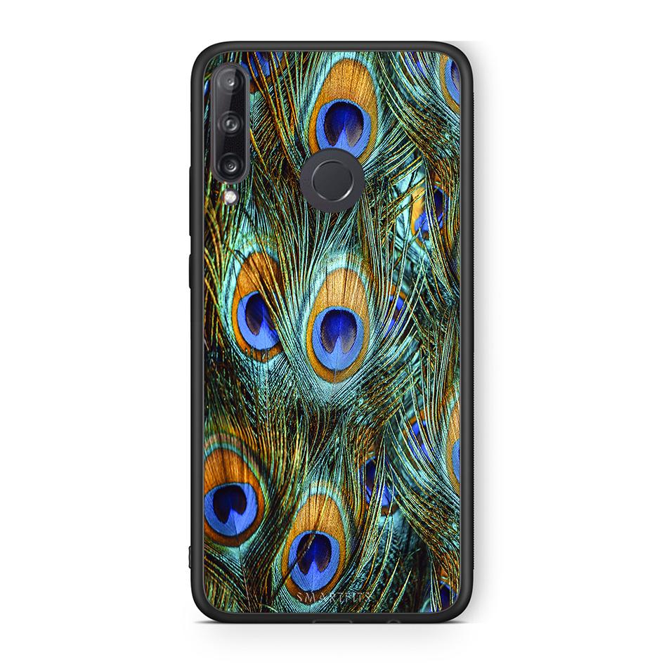 Huawei P40 Lite E Real Peacock Feathers θήκη από τη Smartfits με σχέδιο στο πίσω μέρος και μαύρο περίβλημα | Smartphone case with colorful back and black bezels by Smartfits