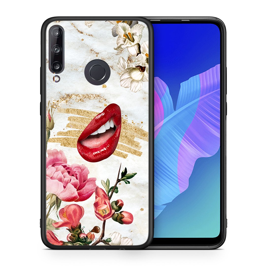 Θήκη Huawei P40 Lite E Red Lips από τη Smartfits με σχέδιο στο πίσω μέρος και μαύρο περίβλημα | Huawei P40 Lite E Red Lips case with colorful back and black bezels
