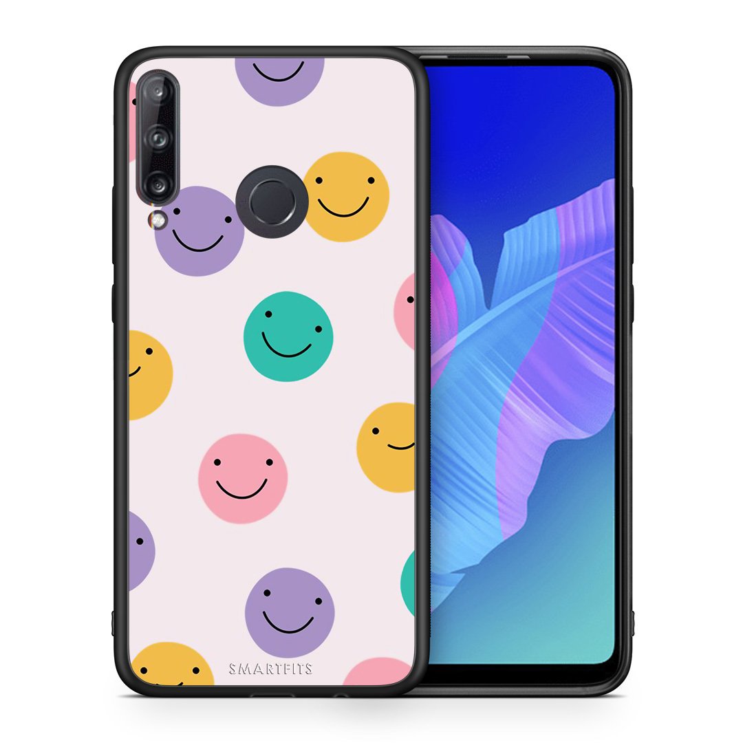 Θήκη Huawei P40 Lite E Smiley Faces από τη Smartfits με σχέδιο στο πίσω μέρος και μαύρο περίβλημα | Huawei P40 Lite E Smiley Faces case with colorful back and black bezels