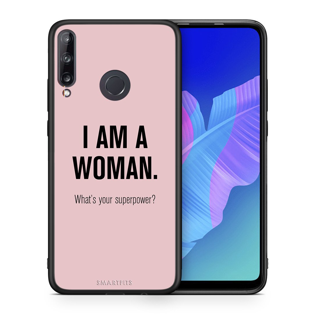 Θήκη Huawei P40 Lite E Superpower Woman από τη Smartfits με σχέδιο στο πίσω μέρος και μαύρο περίβλημα | Huawei P40 Lite E Superpower Woman case with colorful back and black bezels