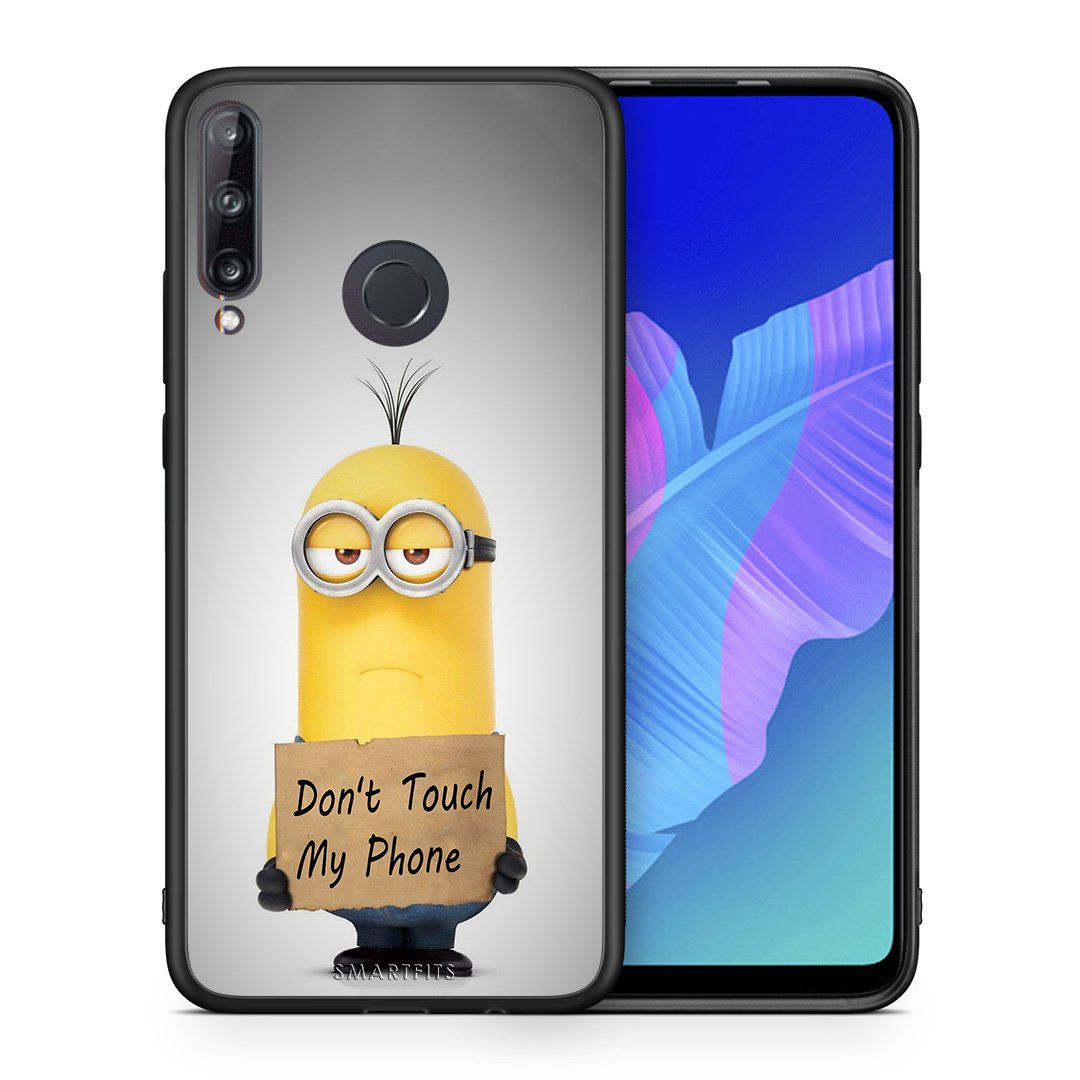 Θήκη Huawei P40 Lite E Minion Text από τη Smartfits με σχέδιο στο πίσω μέρος και μαύρο περίβλημα | Huawei P40 Lite E Minion Text case with colorful back and black bezels