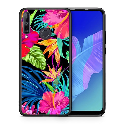 Θήκη Huawei P40 Lite E Tropical Flowers από τη Smartfits με σχέδιο στο πίσω μέρος και μαύρο περίβλημα | Huawei P40 Lite E Tropical Flowers case with colorful back and black bezels